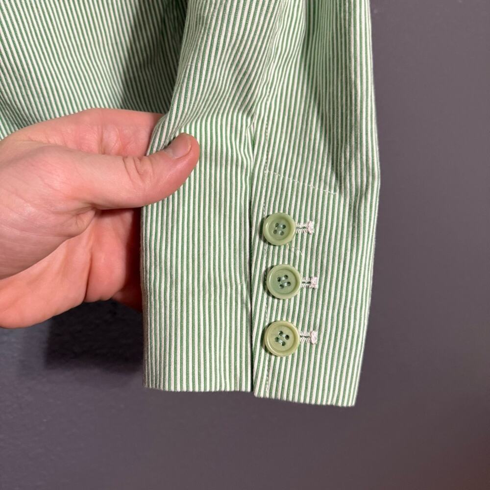 Theory Green / White Striped Cotton Blazer Size 10 - Picture 8 of 8